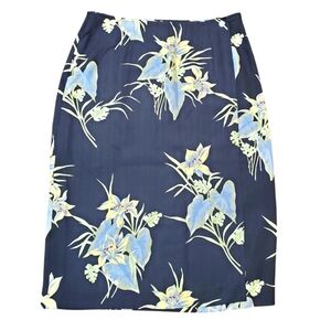 Banana Bay Dark Blue Floral Pencil Skirt. 100% Silk. 14